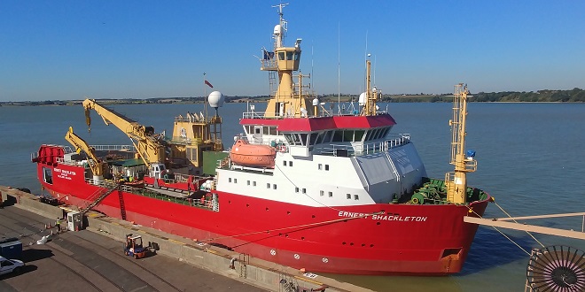 Arrival of RRS Shackleton - an ice-strengthened Royal Research Ship operated by the British Antarctic Survey. Mobilised at Harwich before embarking on their Antarctic field season.